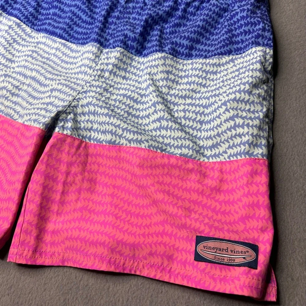Vineyard Vines Swim Trunks Boys XL 18 Blue Pink White Colorblock Geometric Print